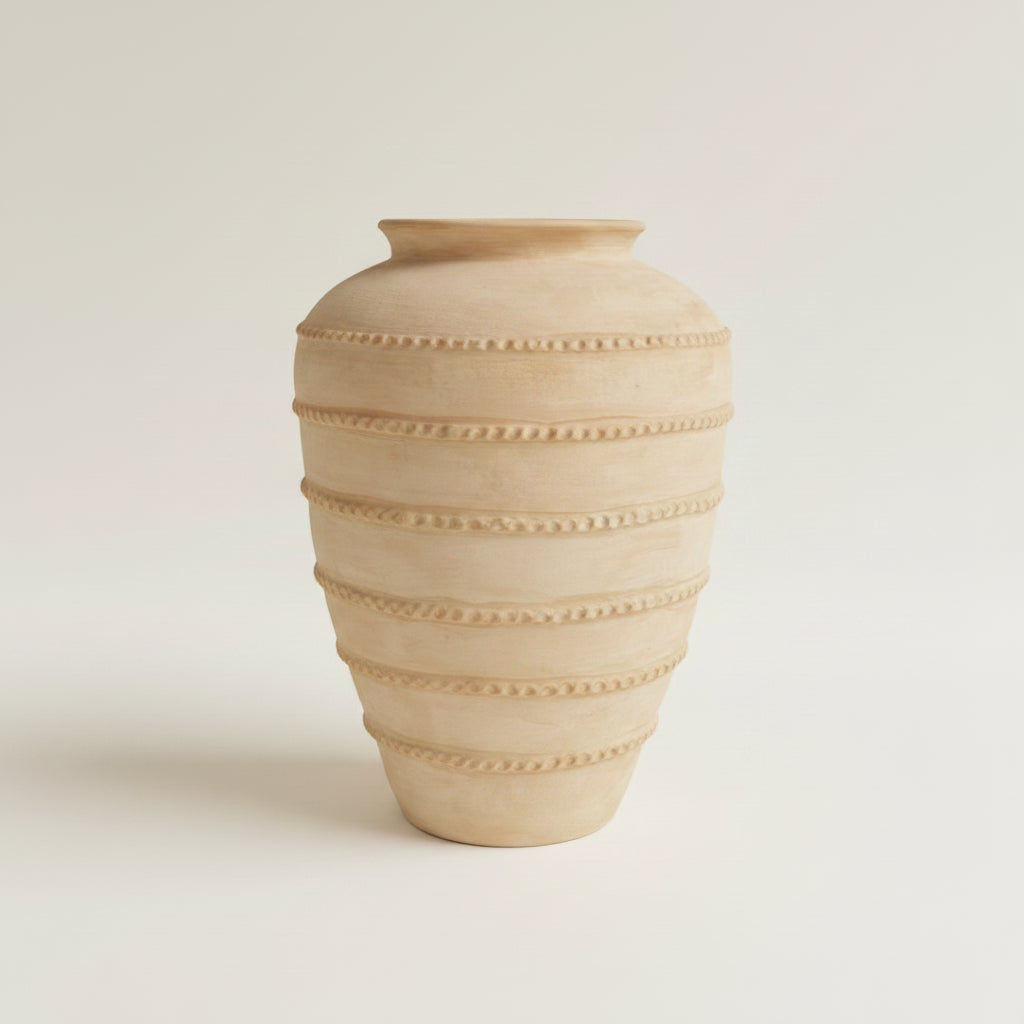 Paolo: Large Terracotta pot ribbed in a light natural colour
