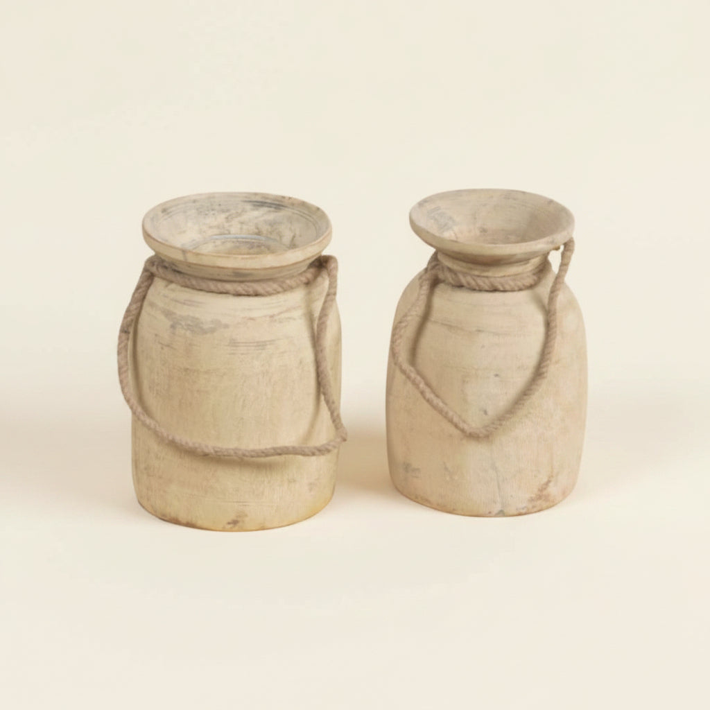 Asiri : Old Wooden Pots With Rope, Bleached