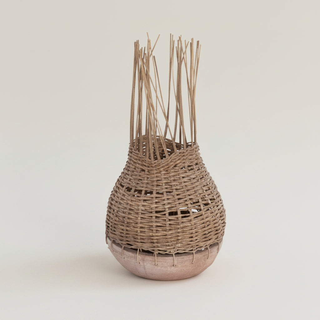 Miko : Terracotta Bowl with Dark Rattan Top