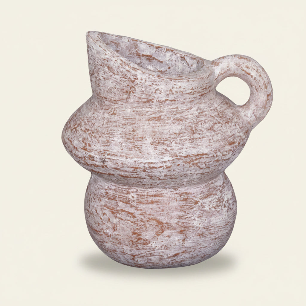 Mona : Terracotta Jug Single Handle, Whitewashed Large