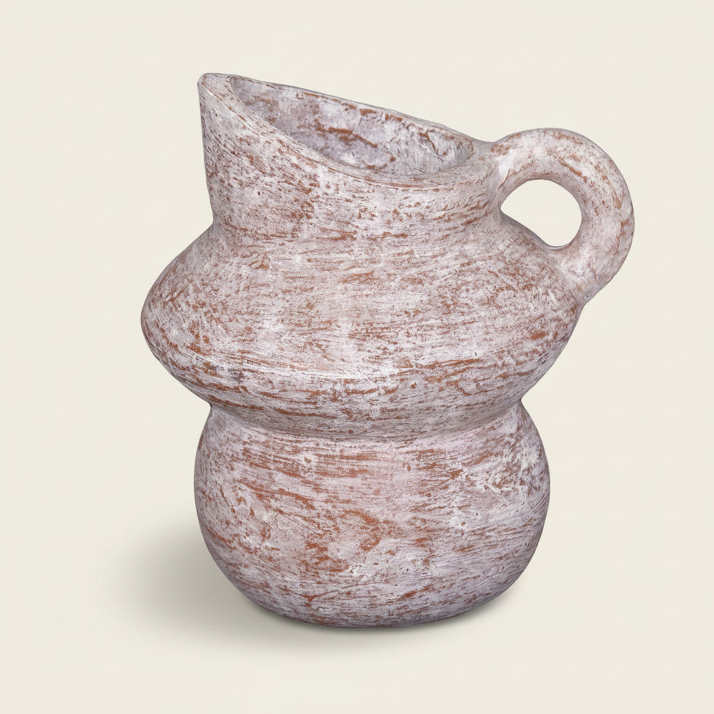 Olan : Terracotta Jug Single Handle, Whitewashed Medium