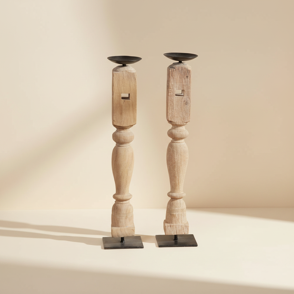 Candle Holder: Oshan : Tall Wooden Stand | Natural