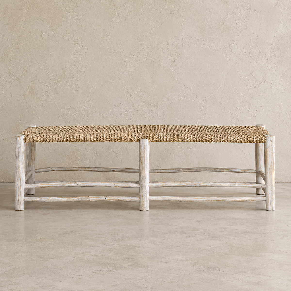 Bench : Taman : Seagrass &amp; Whitewashed Teak | Natural | OUTLET