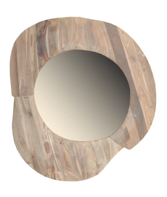 RECYCLED TEAK WOOD MIRROR NATURAL DIA 80 CM