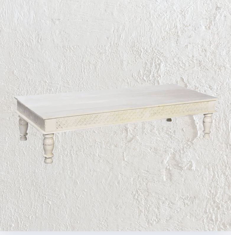 Ava : Indian Teak Wood Coffee Table, White