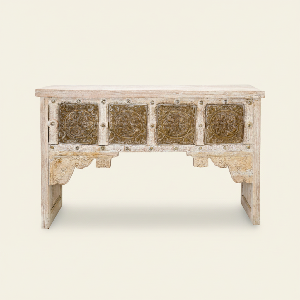 Qadim : Metal Inlay Indian Console,165cm