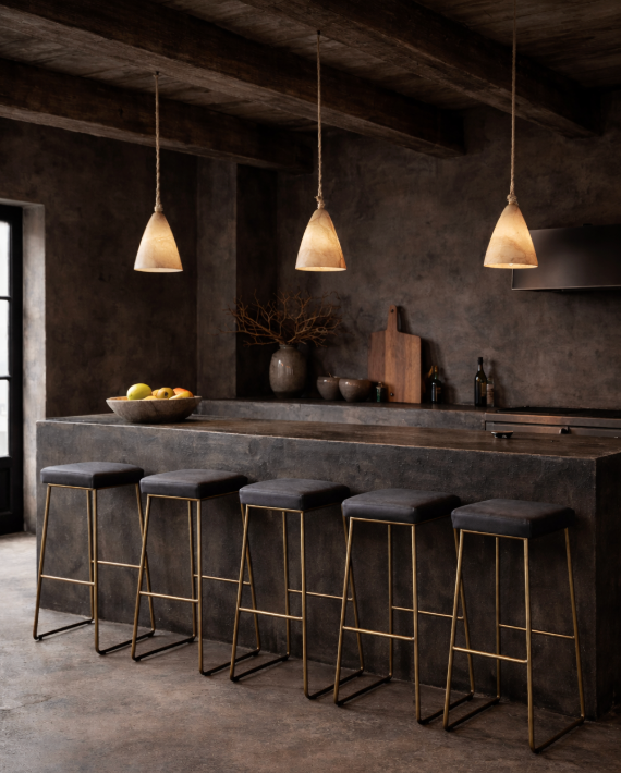 Dario : Leather Bar stool, Lead Leather