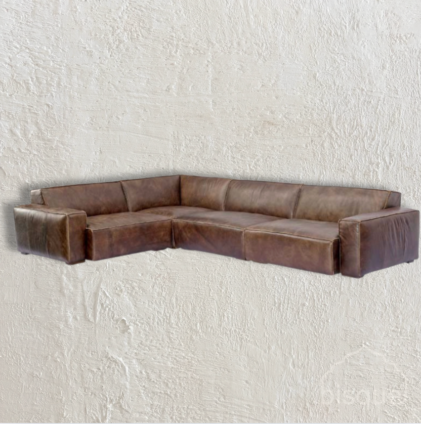 Gabriele Set of 4 modular leather corner sofa in local brown