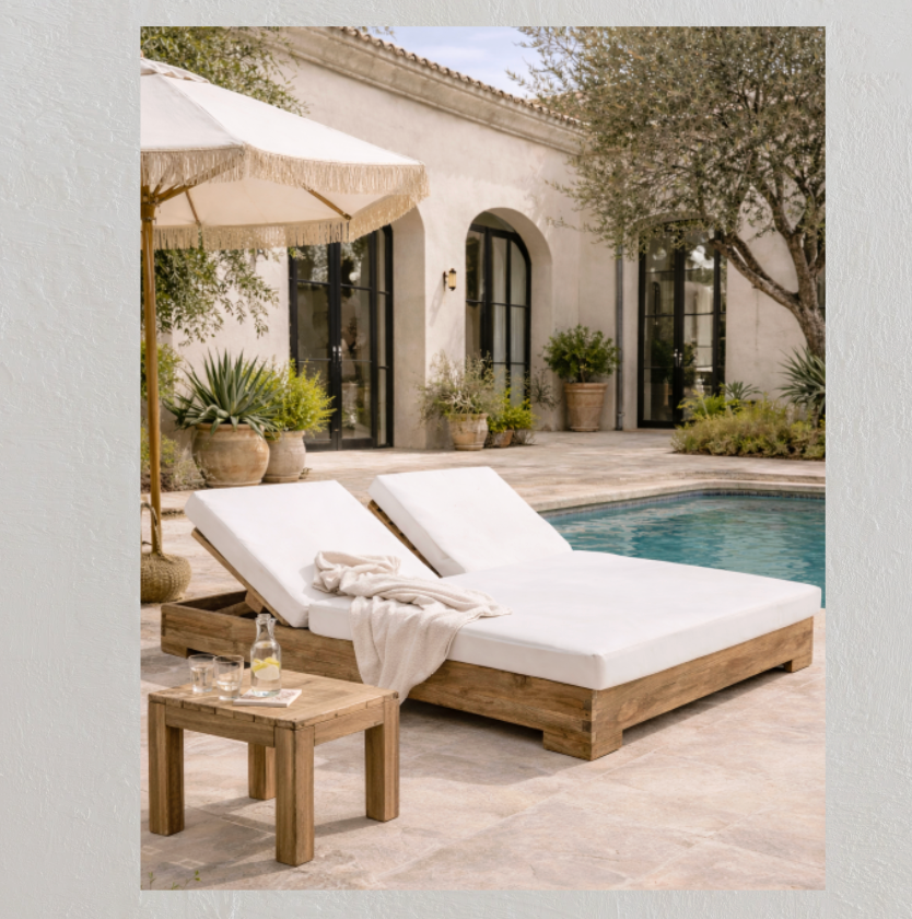 Banyu Teak Outdoor Double Sunbed, Natural