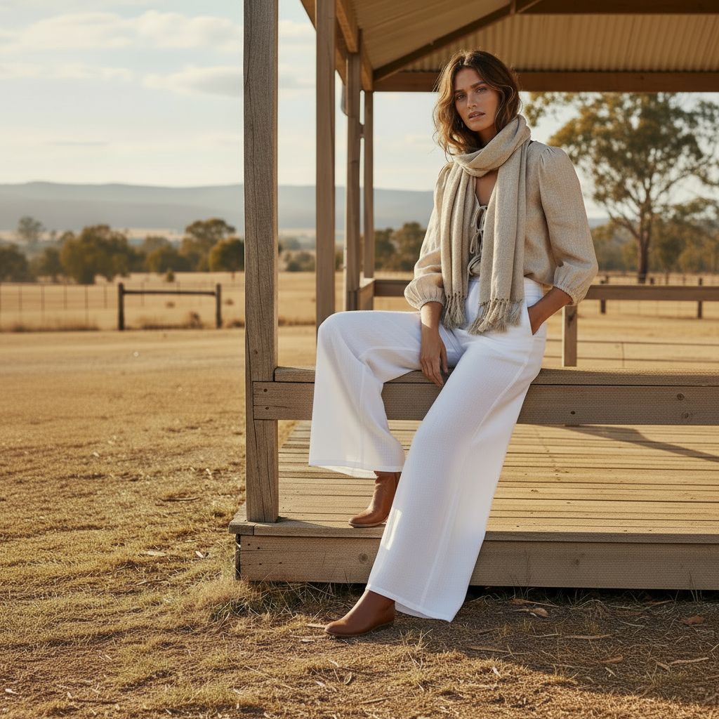 Renata : Linen Wide Leg Pants, Flat Front , XS - Small; Small - Medium | White