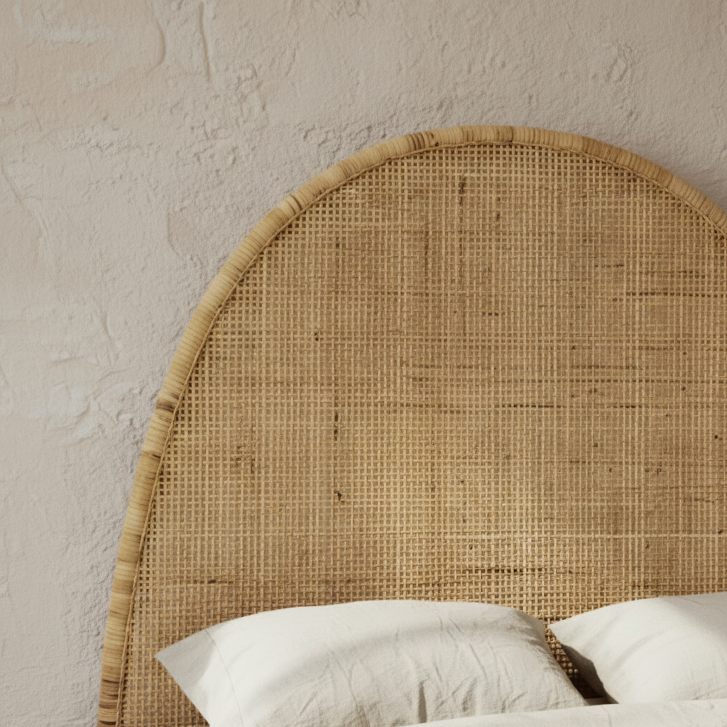Arla : Rattan King Bedhead White Wabi Sabi Furniture Australia 190cm