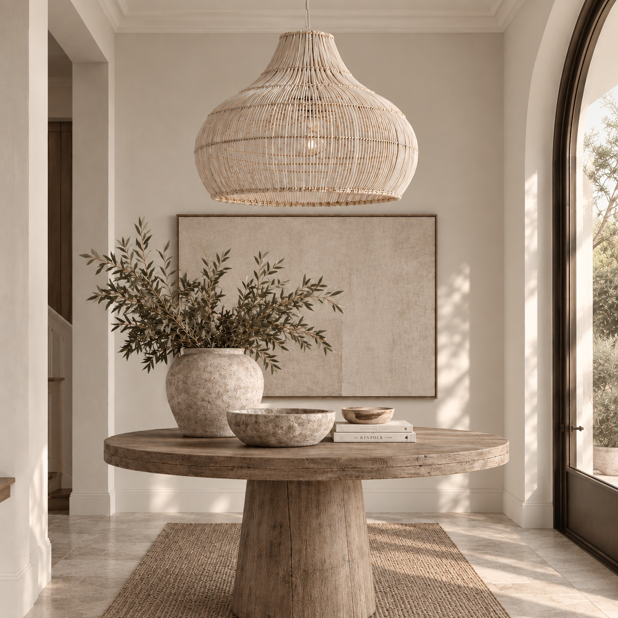 Pendant Light : Fish Trap : Wide Rattan Pendant | Whitewashed | OUTLET
