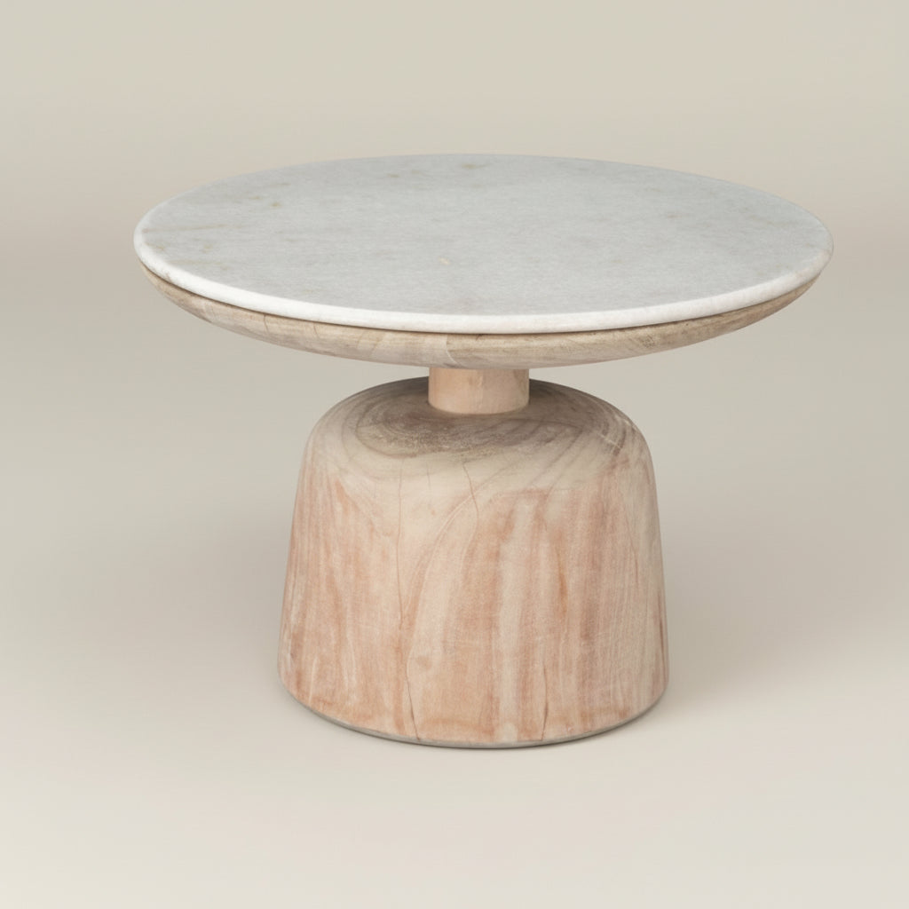 Ahana : Round Marble Top with Mango Wood Base, Side Table, Wabi Sabi Furniture Australia
