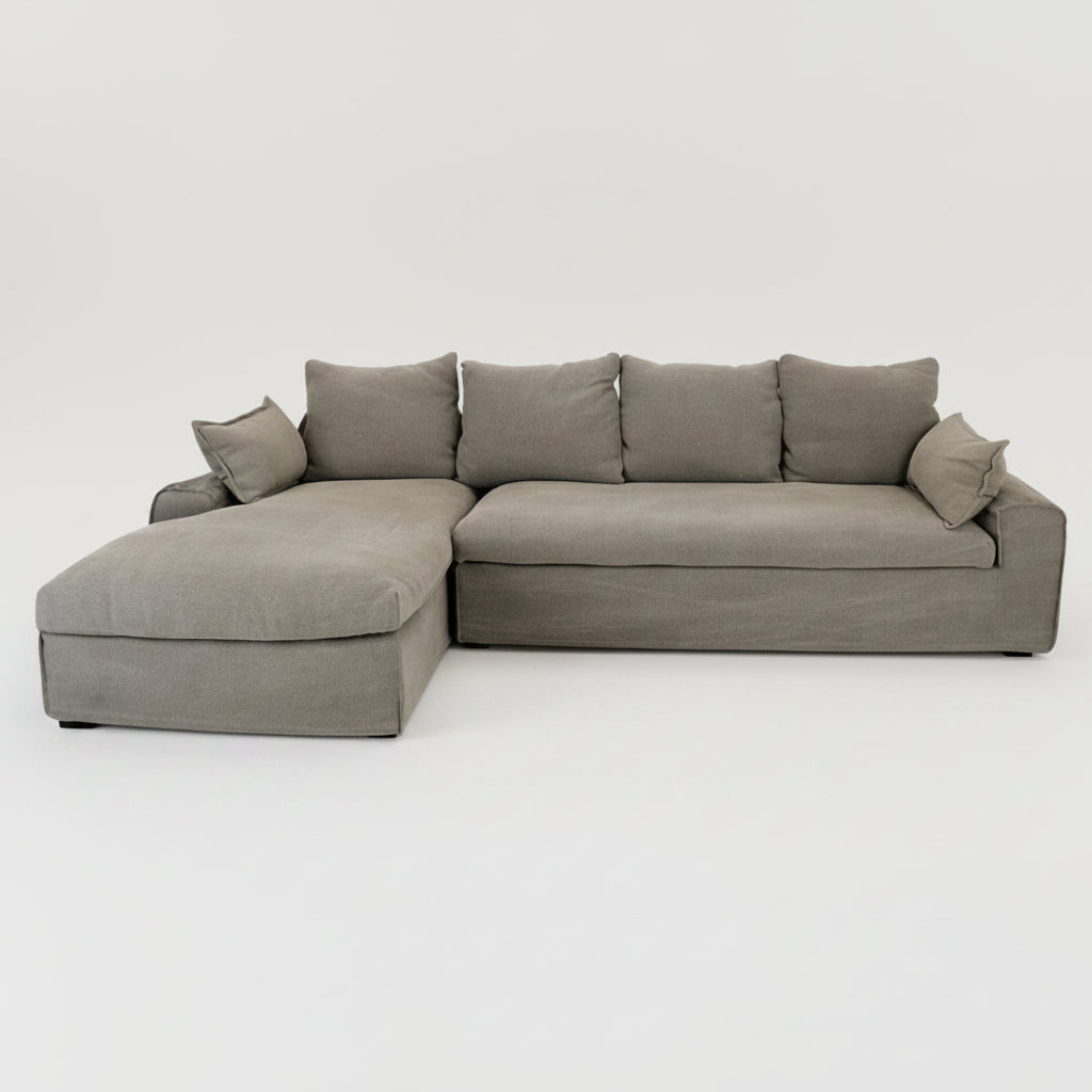 Senja : Taupe Slip Cover Sofa, Right Hand Chaise