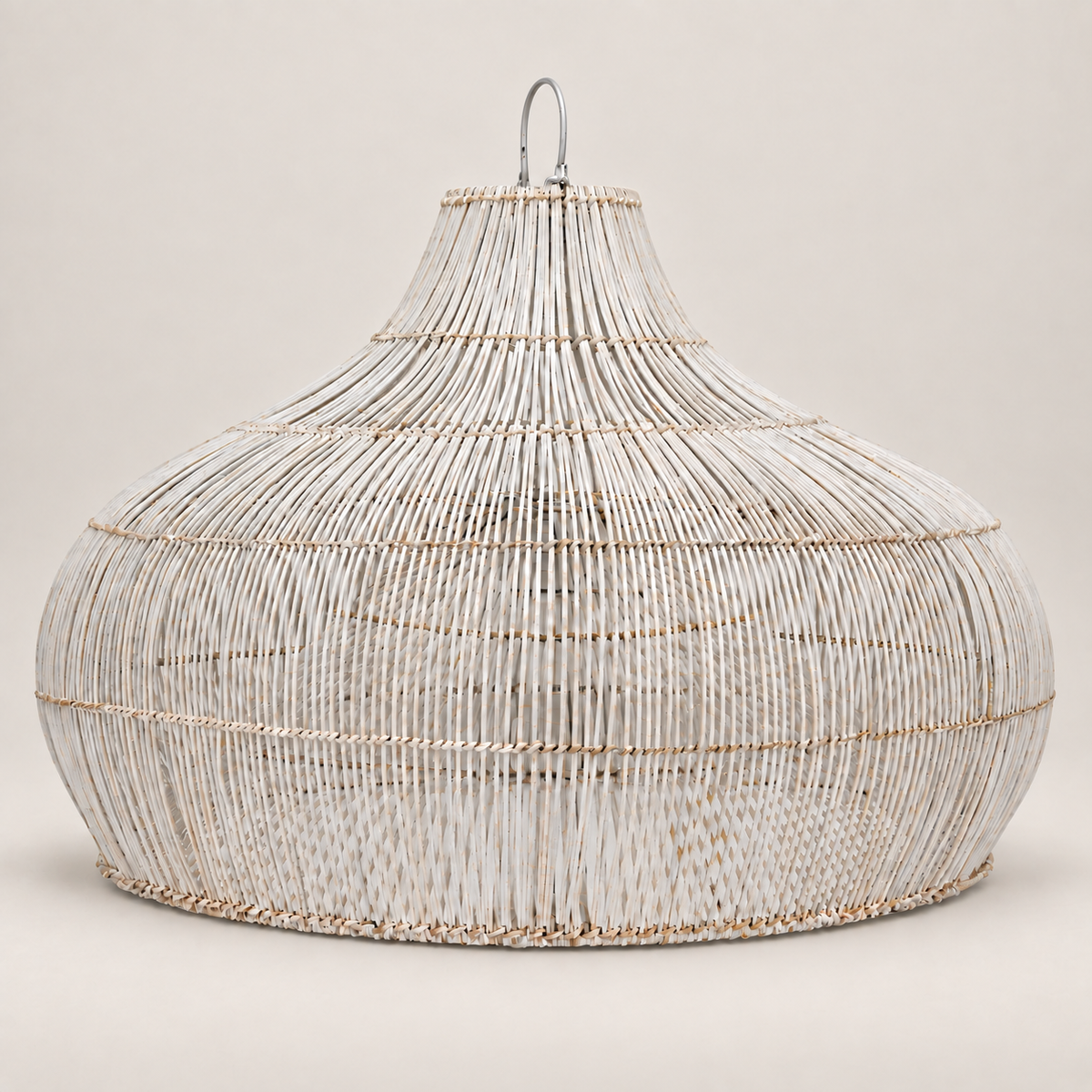 Pendant Light : Fish Trap : Wide Rattan Pendant | Whitewashed | OUTLET