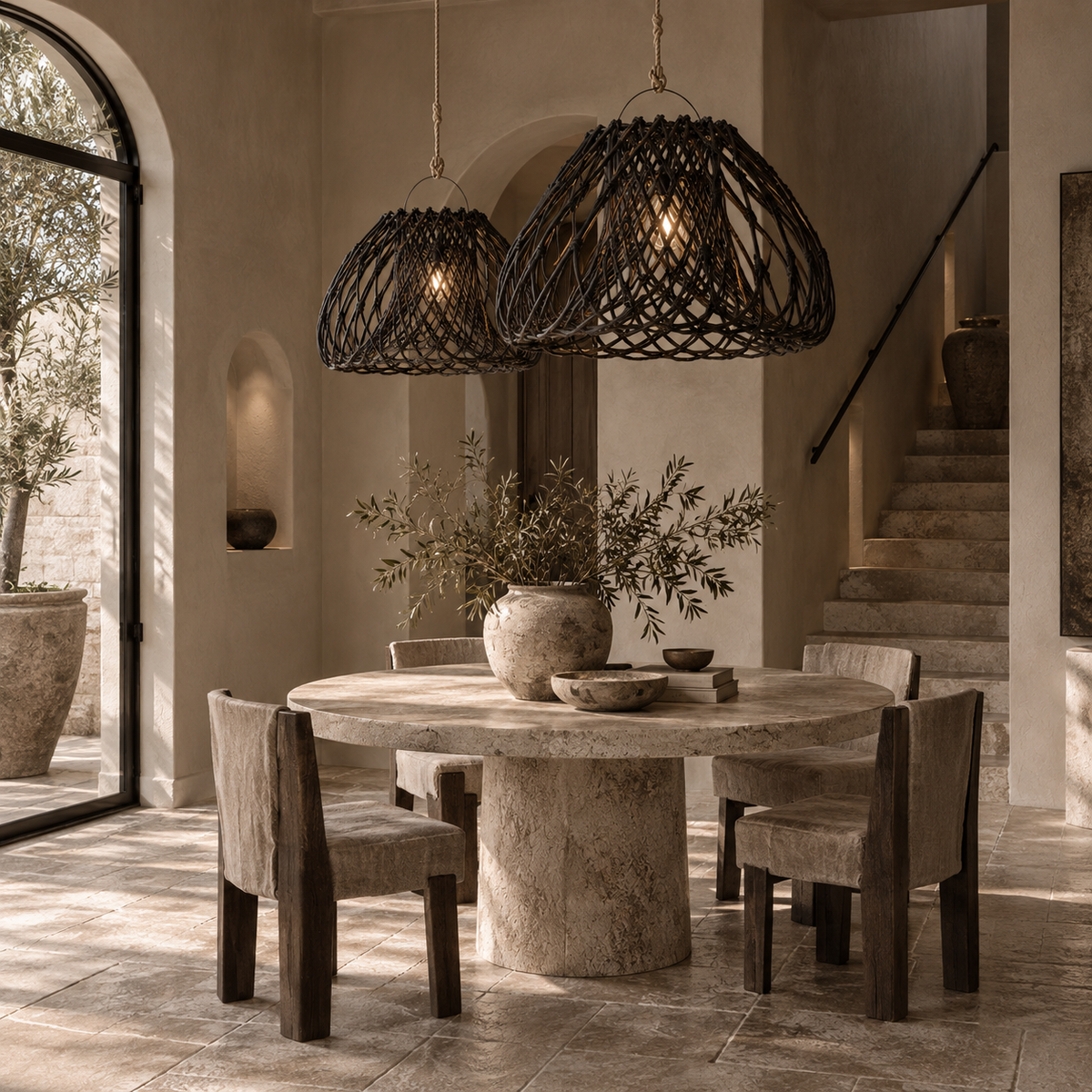 Pendant Light : Mushroom : Rattan Pendant | 2 Sizes | Black | OUTLET