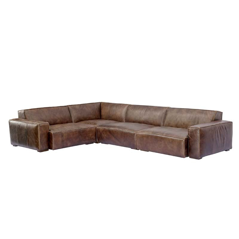 Gabriele Set of 4 modular leather corner sofa in local brown