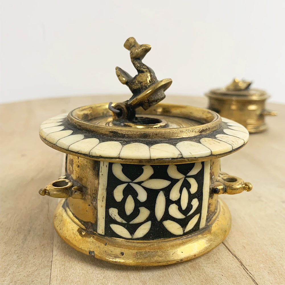 Ranu : Indian Antique Brass Ink Well, Small