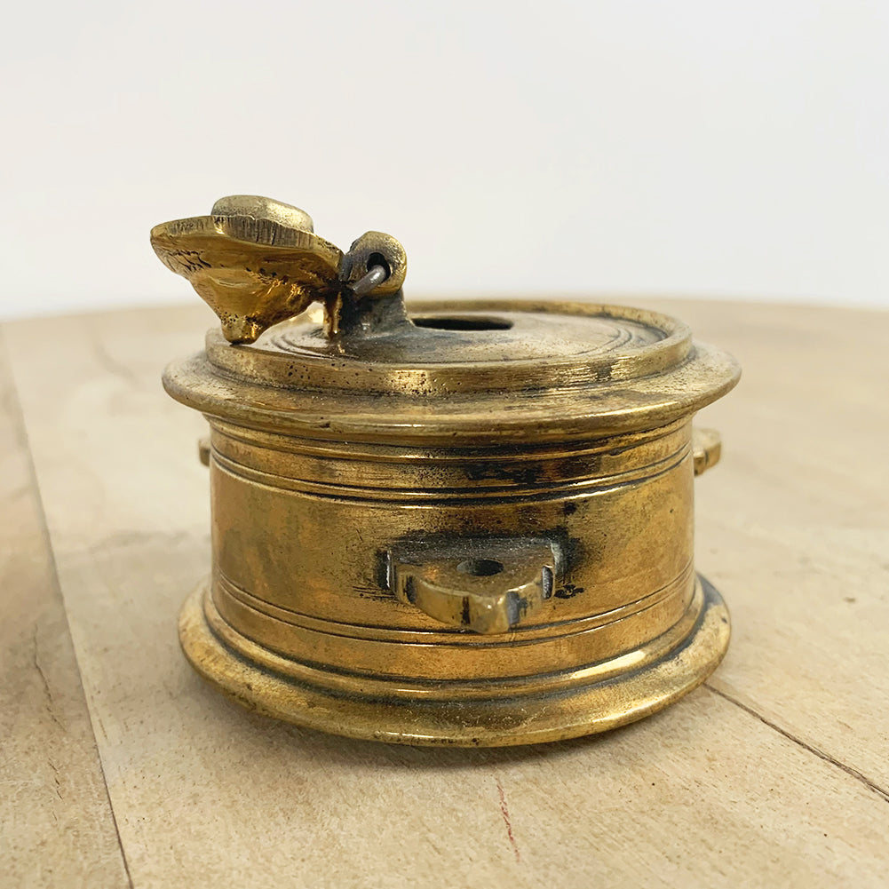 Ranu : Indian Antique Brass Ink Well, Small