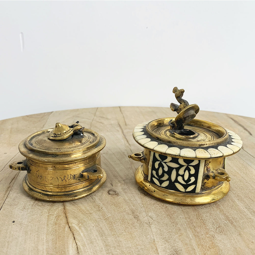Ranu : Indian Antique Brass Ink Well, Small