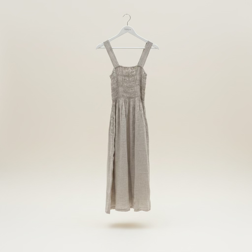 Italian Linen : Vestito Dress: Elastic Bodice | Oat Combo