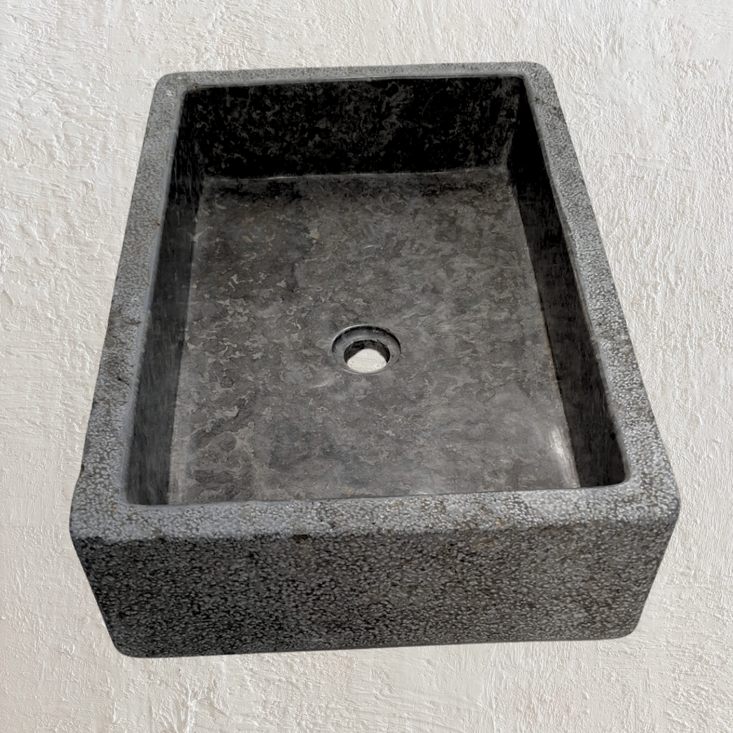 'Balé' Basin, Charcoal Hammered Exterior Marble Basin