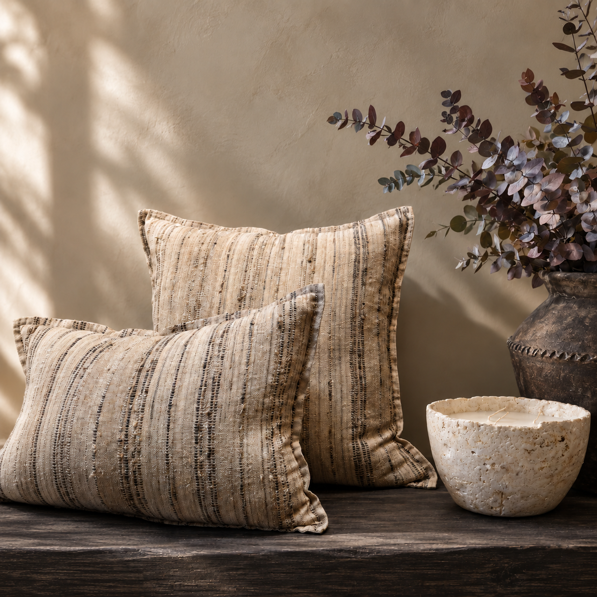 Cushion : Lorelei : Threaded Silk | Brown + Natural | 2 Sizes
