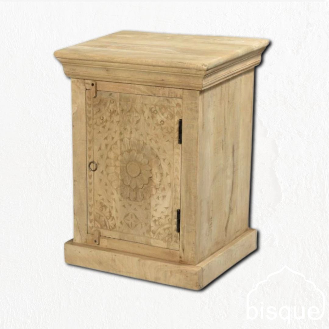 &#39;Chandra&#39; Carved front bedside Cabinet