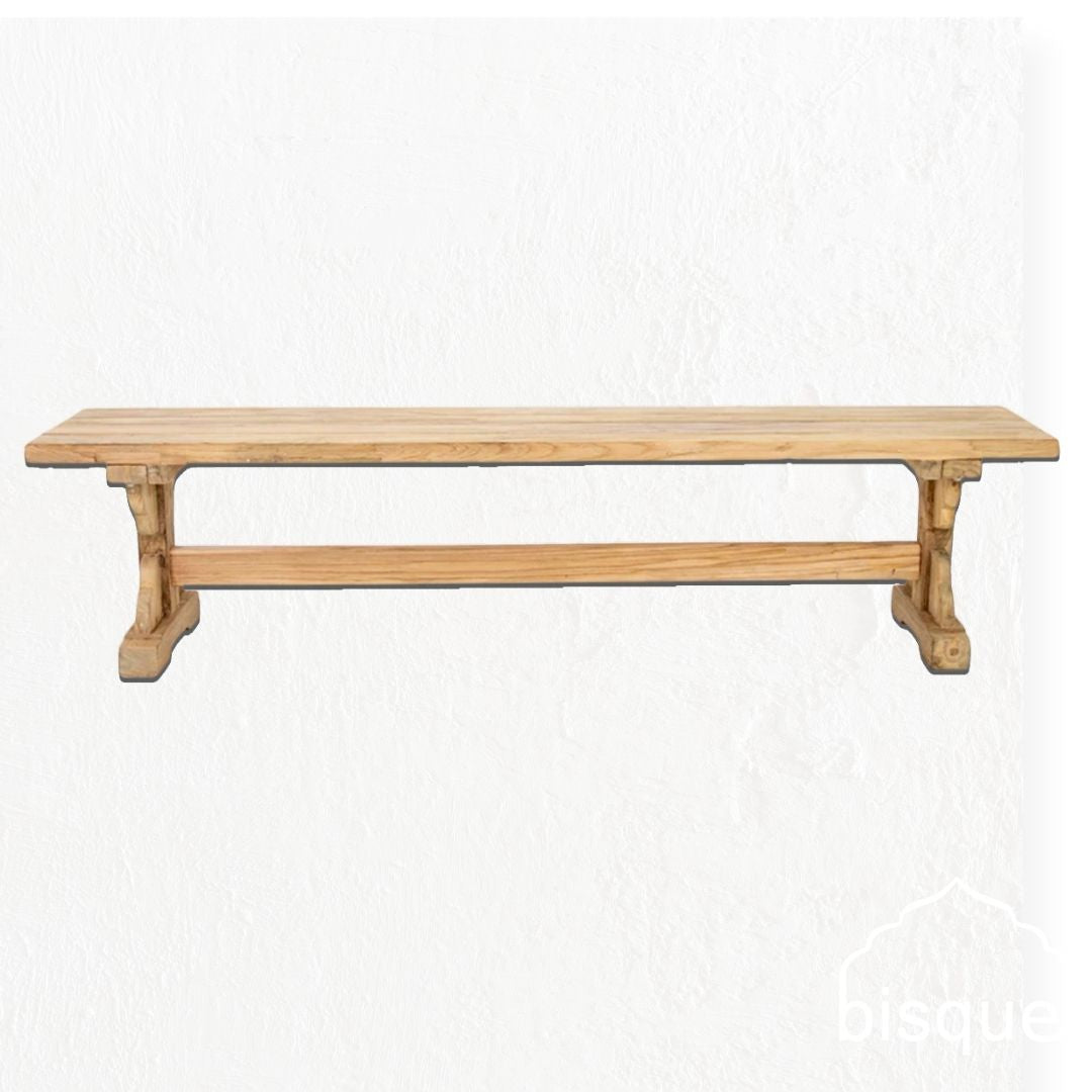 Piet : Carved Leg Recycled Teak Outdoor Bench Seat, Bleached 250cm