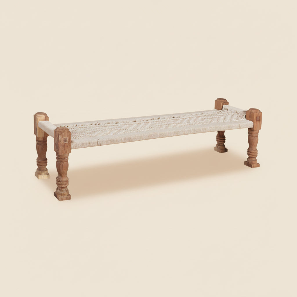 wooden bench with woven seat Bisque 