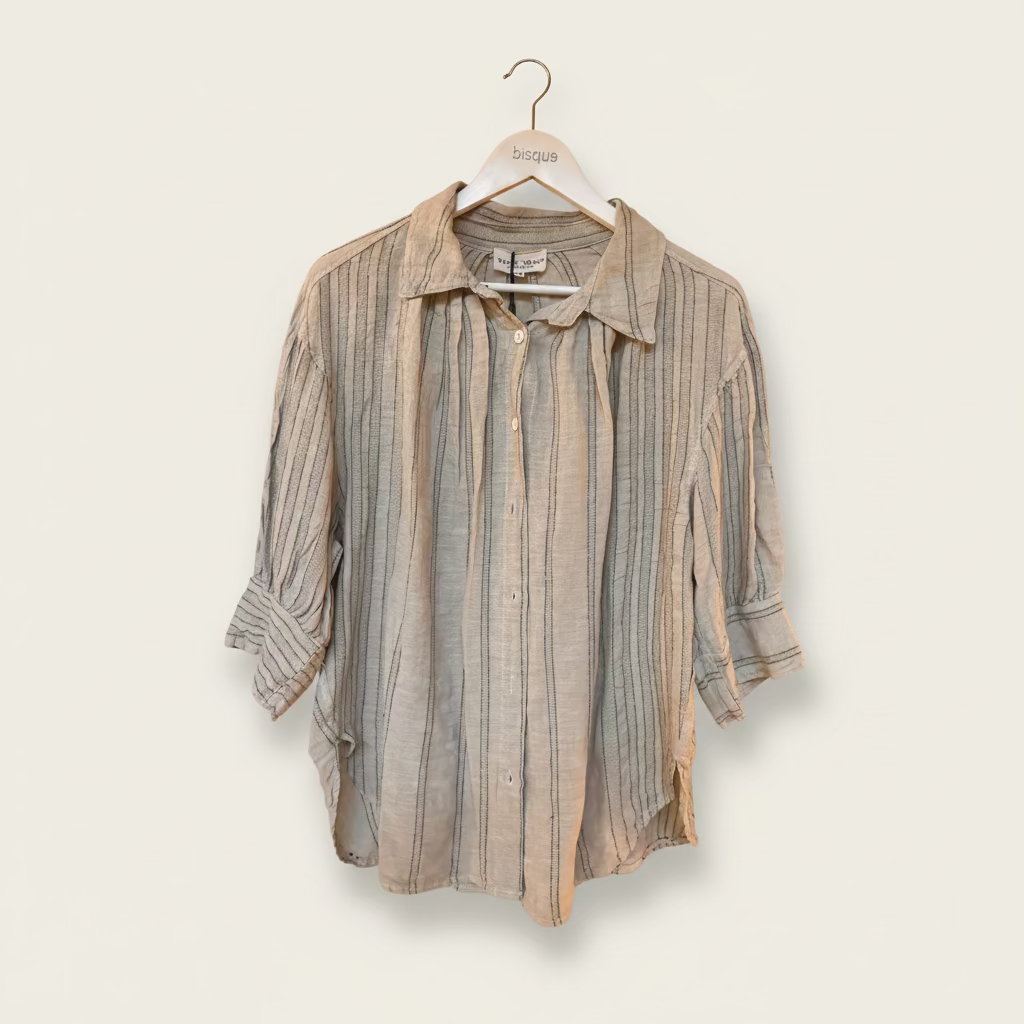 adelaide italian linen striped beige top | shirt