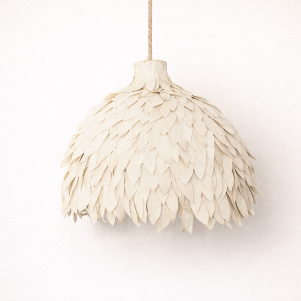 Adjua cotton leaf pendant light on a white background