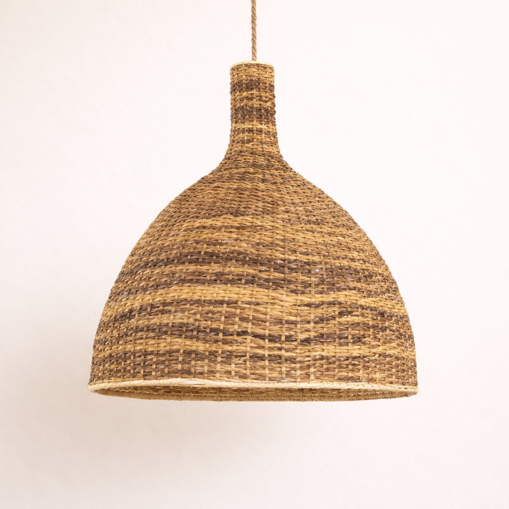 Woven Agung banana leaf dome shape 90 cm or 70cm  pendant light on a plain background