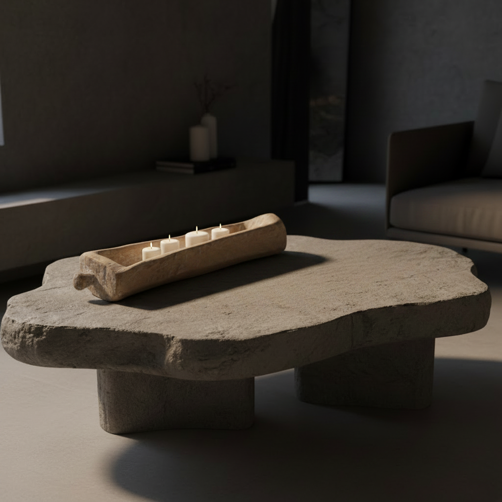 A rustic wood trough with a natural textured finish, displayed on a light beige background.