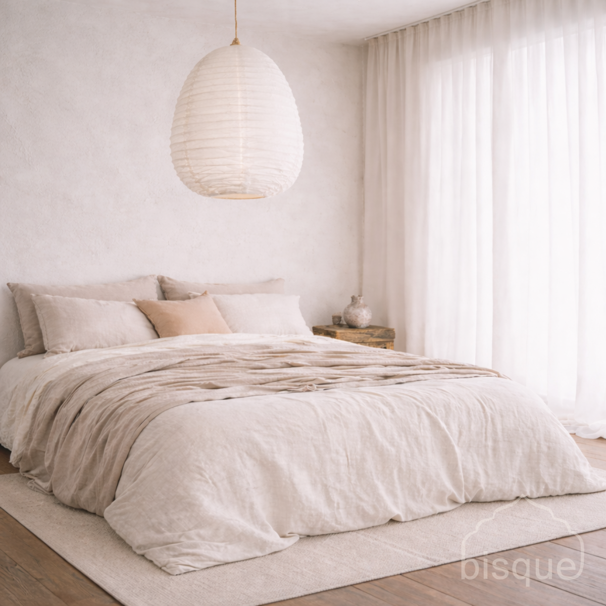 Alana : White Scalloped Linen Pendant, Large