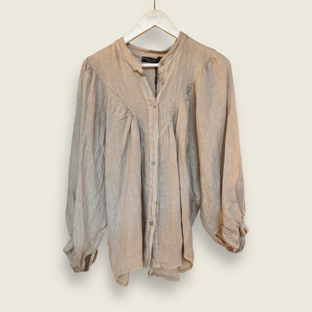 alba italian linen puff sleeve top in ecru