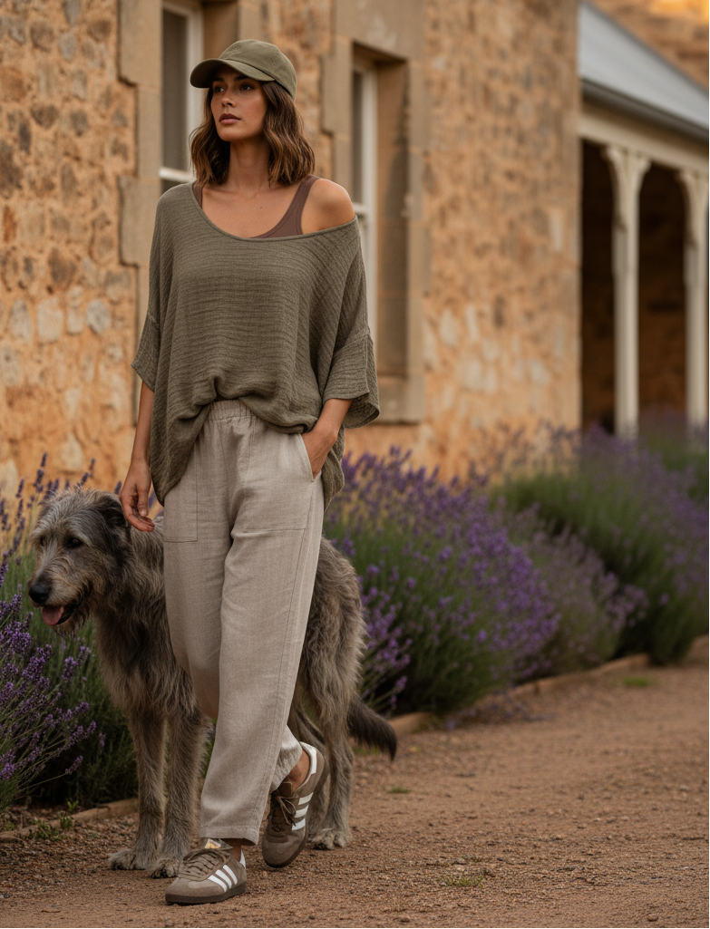 Italian Linen : Anastasia: Loose Top, One Size | Taupe