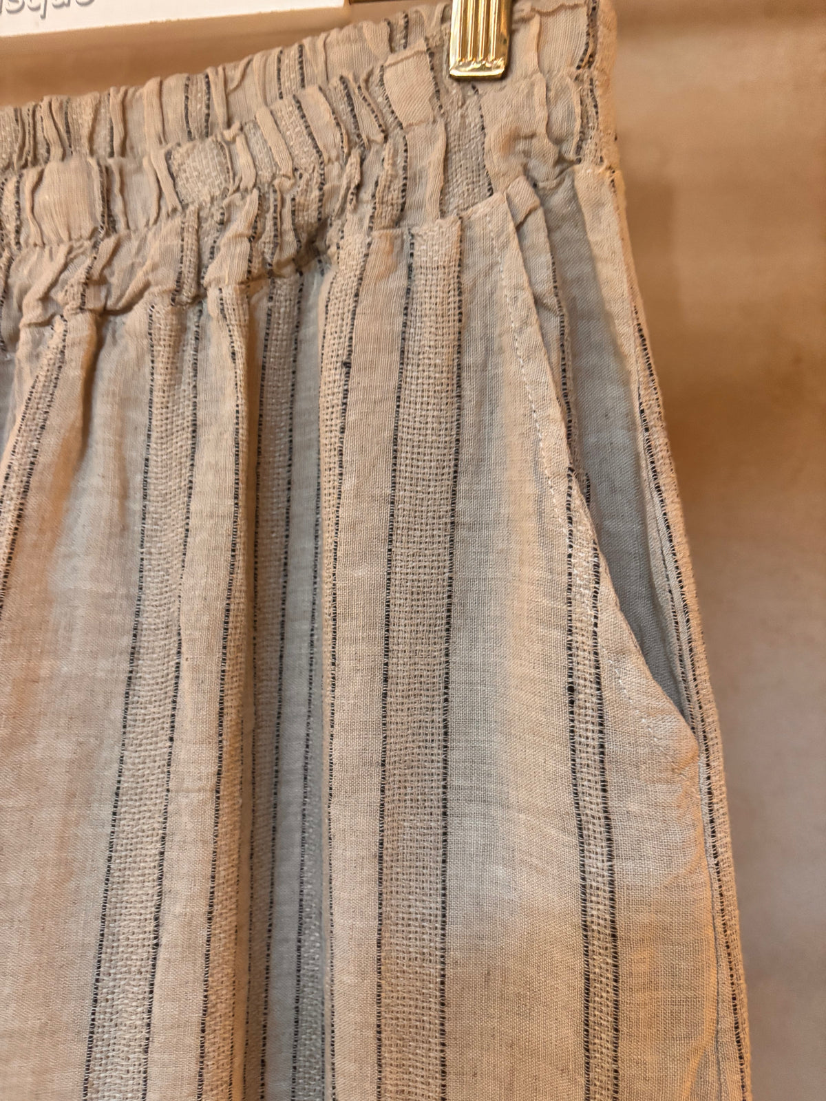 Italian Linen :Arabella: Pants, L/XL: Beige Stripe