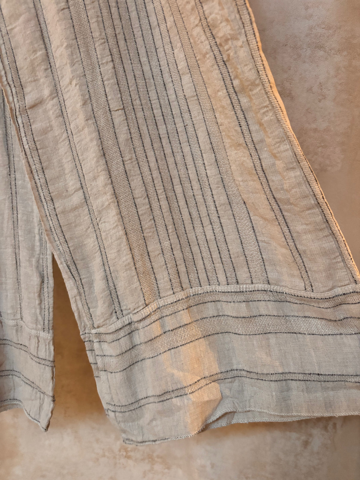 Italian Linen :Arabella: Pants, L/XL: Beige Stripe