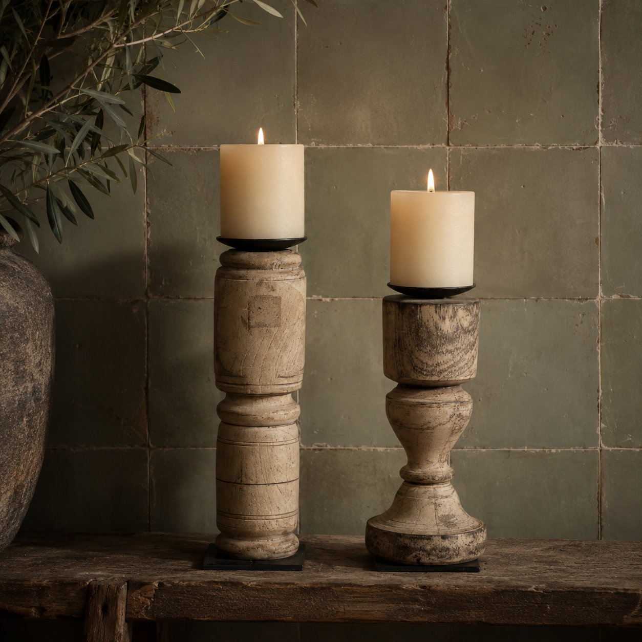 Ashane : Carved Indian Candle Holder, Assorted Short