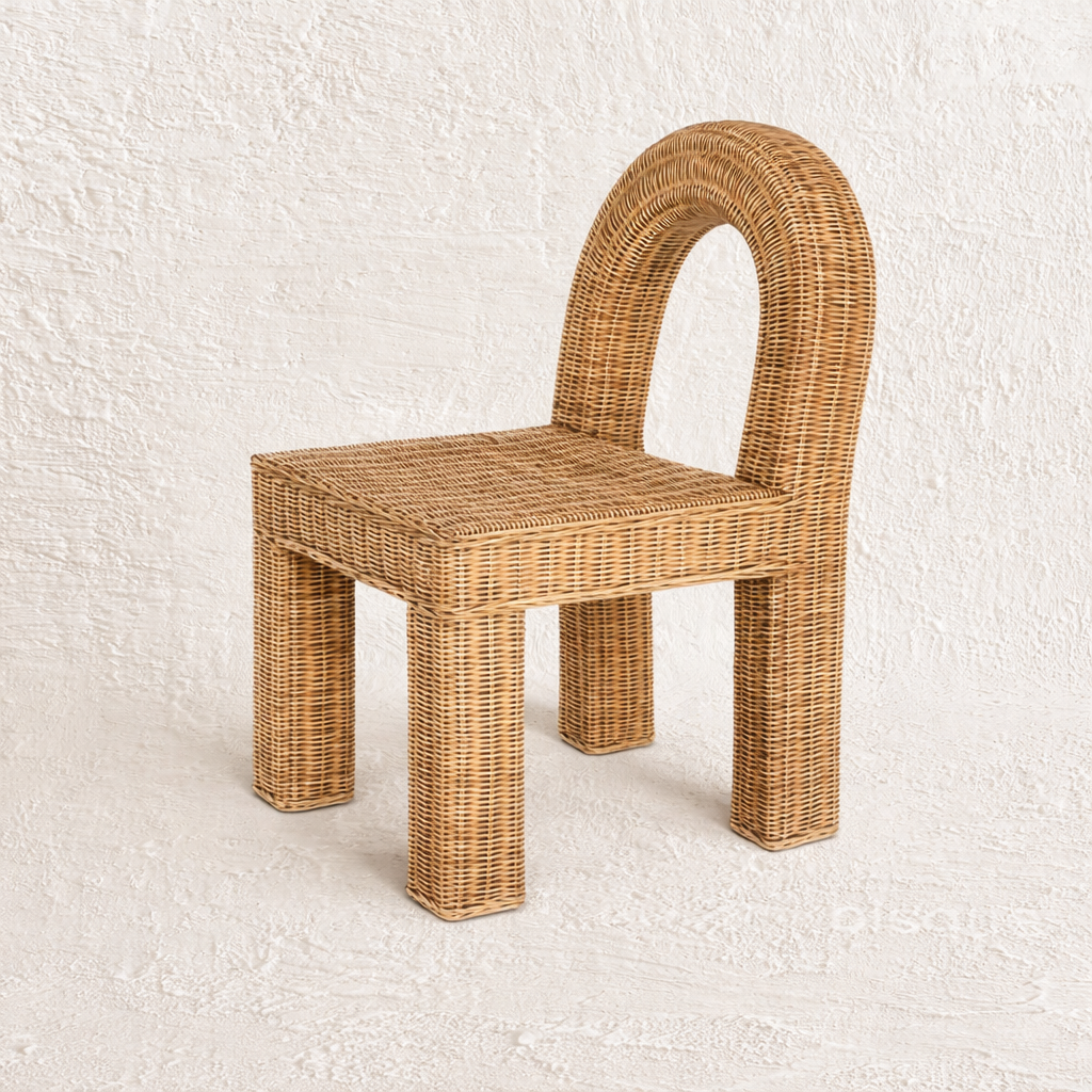 ashante arched shape rattan dining chair, natural. bisque traders