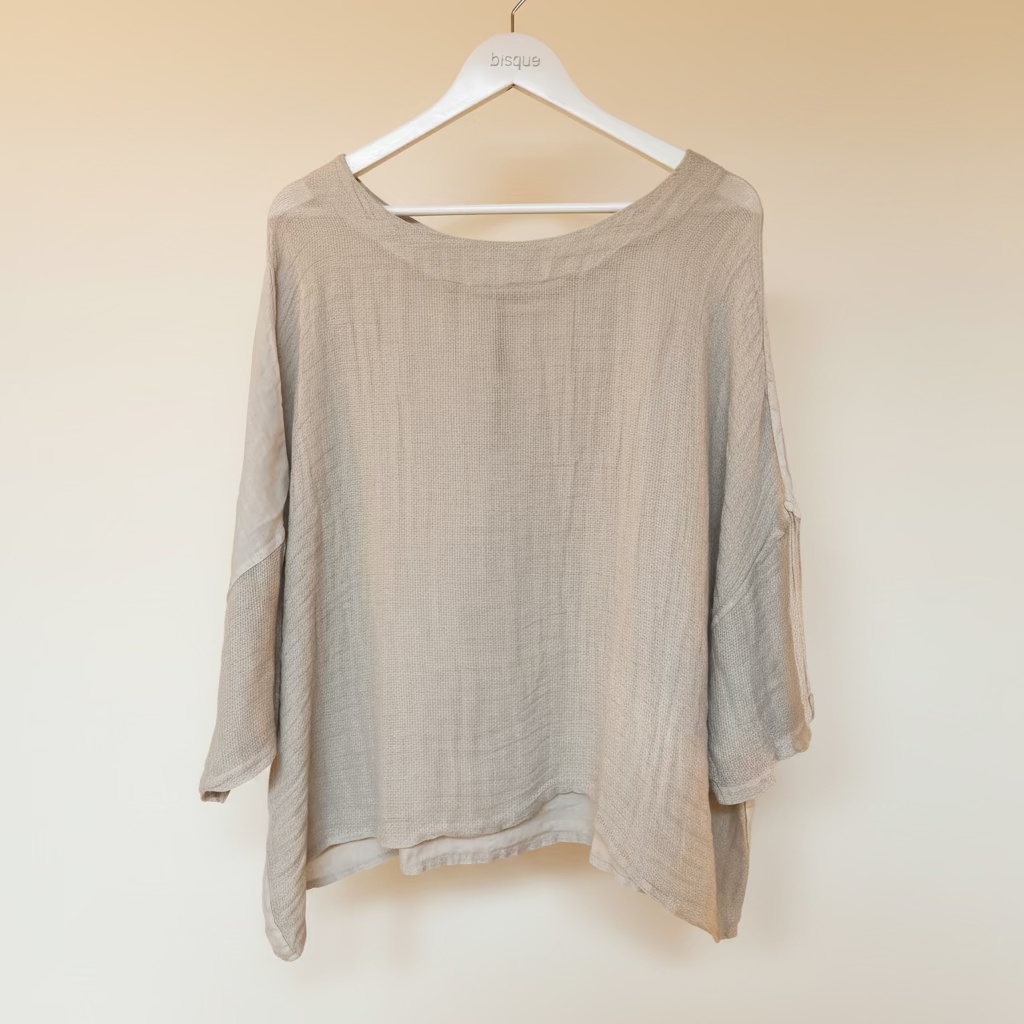 audrey italian linen scoop neck loose top, beige