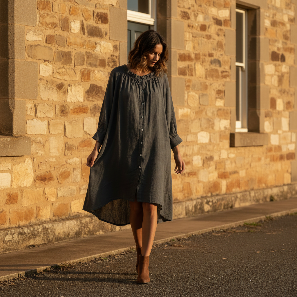 Italian Linen : Autumn: Dress | Top, One Size | Mocha