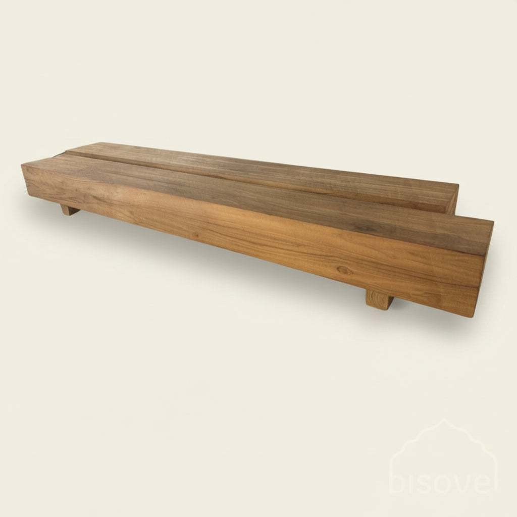 Wooden long slab double coffee table Wabi Sabi Bisque