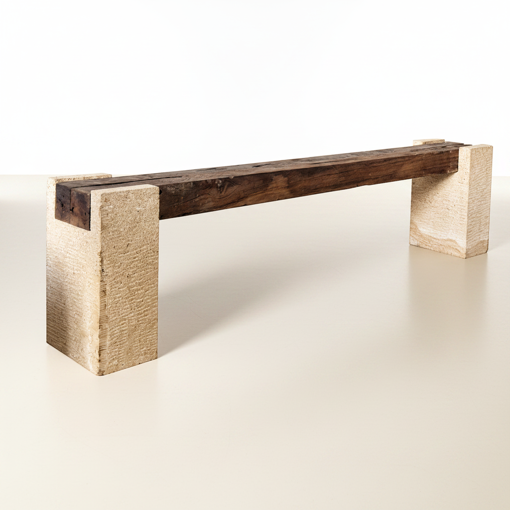 a teak and stone bench 200cm, badru by bisque traders