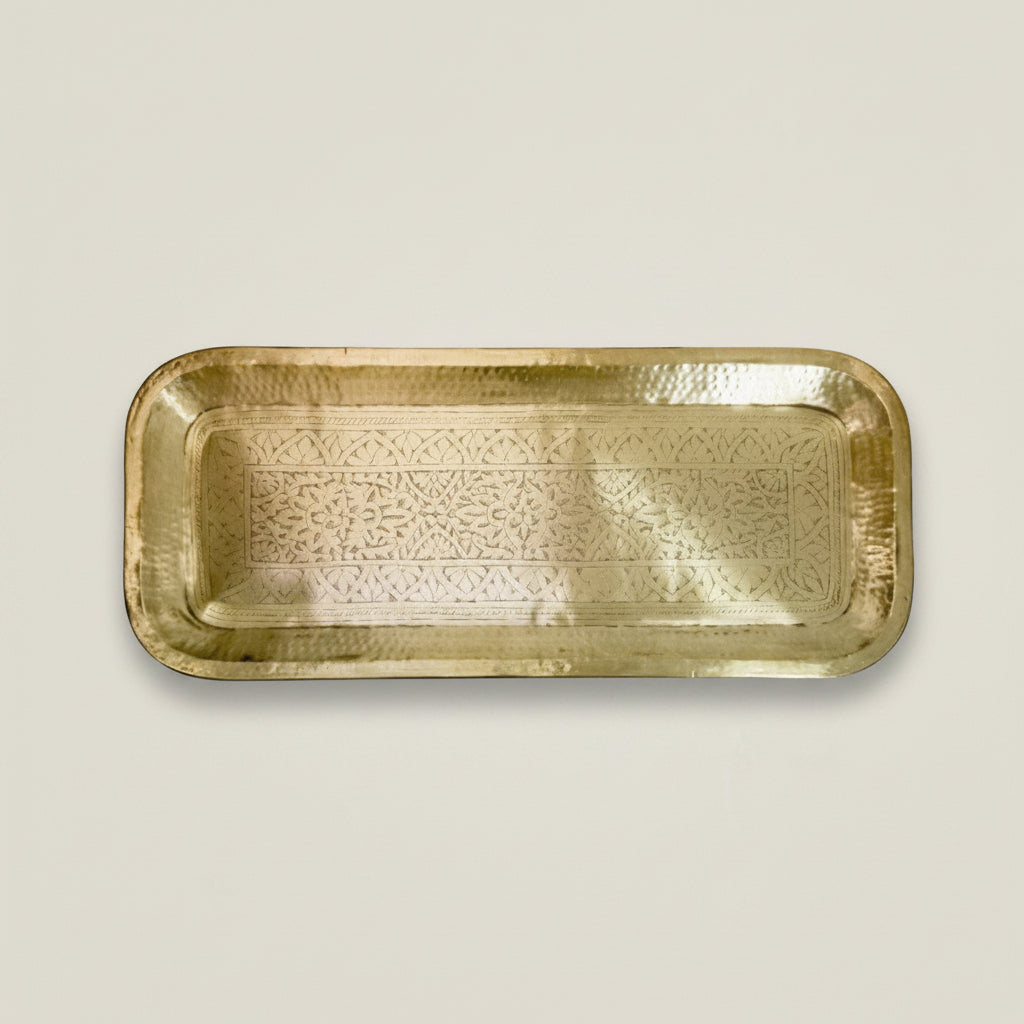 Kumi : Medium Brass Rectangular Tray With Antique Brass Finish