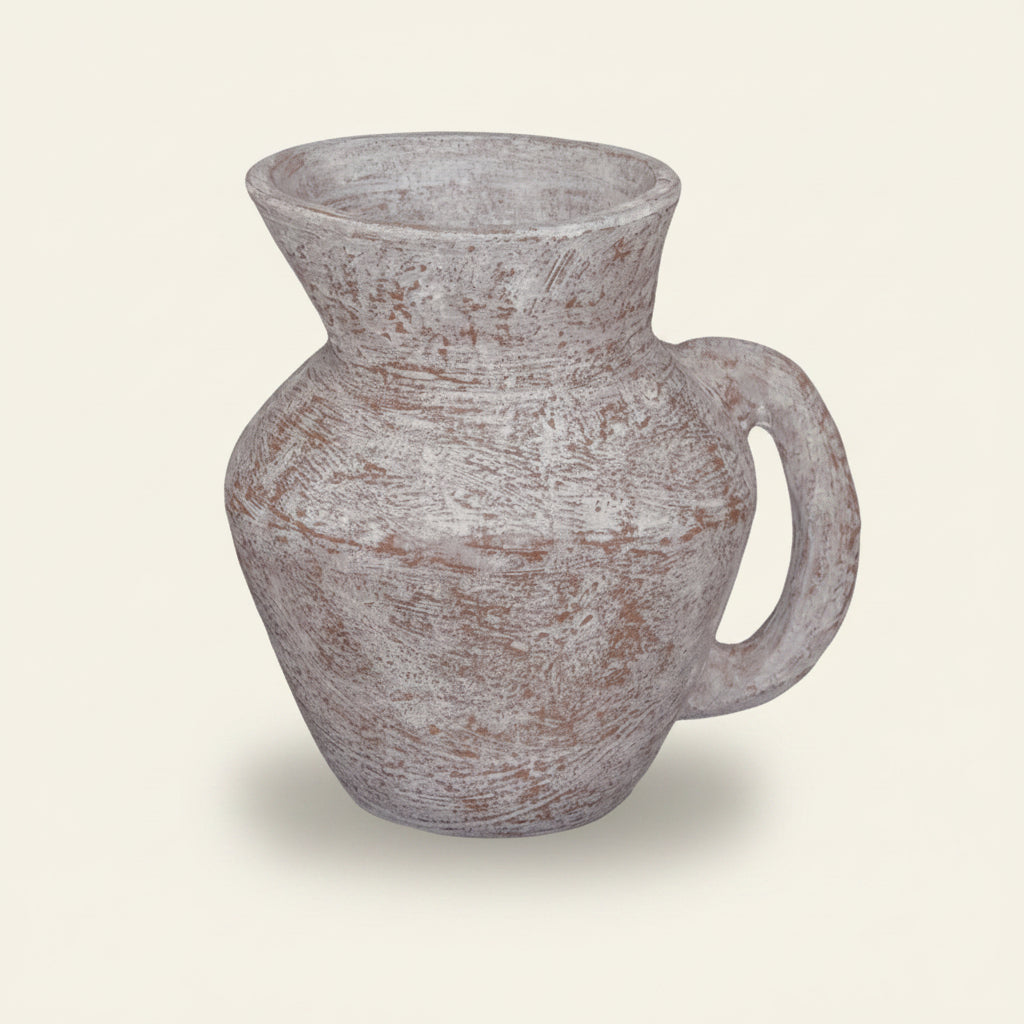Zinu : Terracotta Jug Single Handle Large, Whitewashed