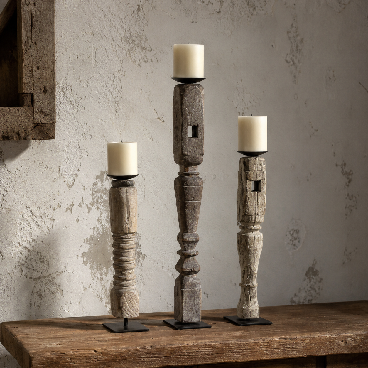 Caro : Carved Indian Candle Holder, Assorted Tall