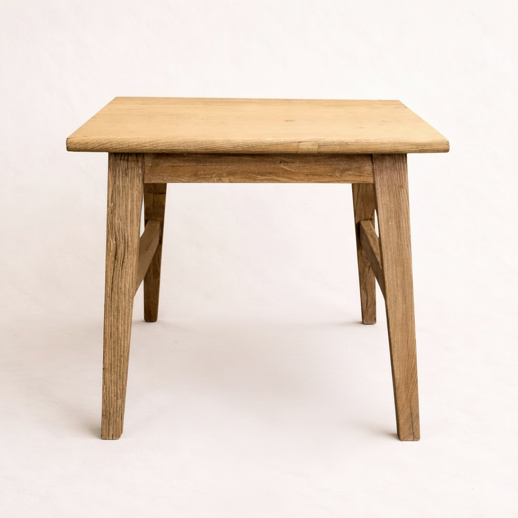 Reclaimed wood small square table on a white background