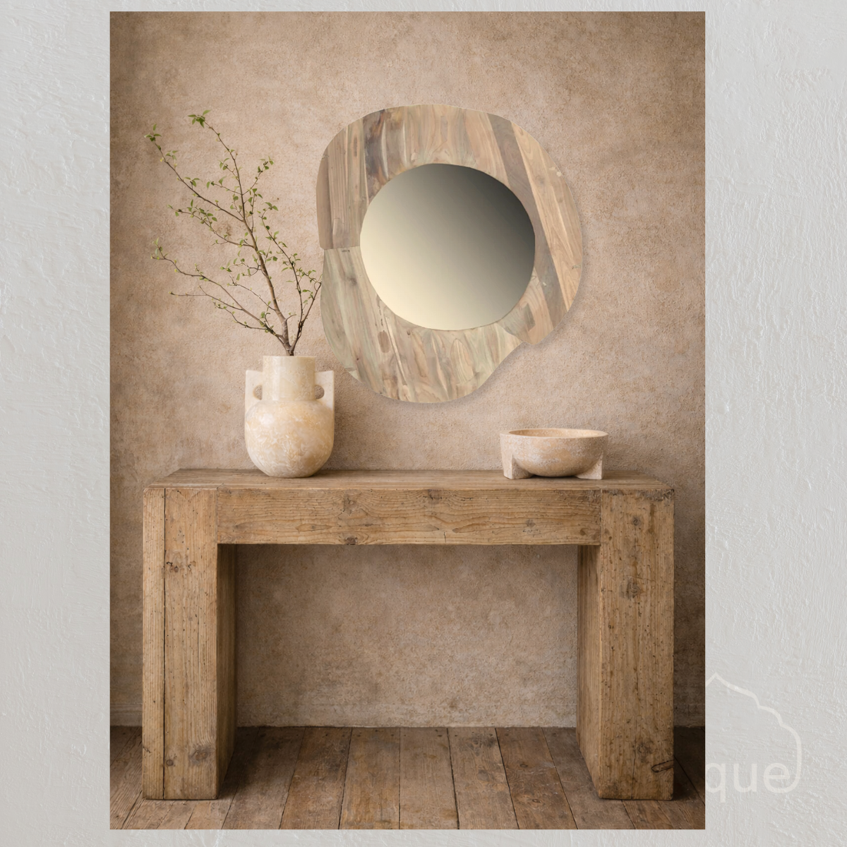 RECYCLED TEAK WOOD MIRROR NATURAL DIA 80 CM